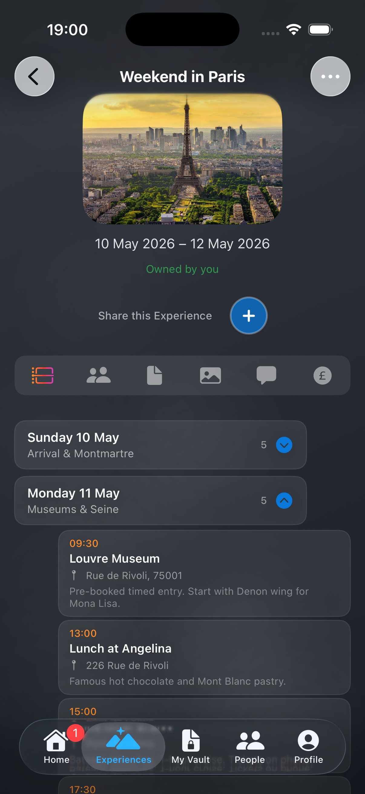 Experience timeline